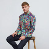 Men's Long Sleeve Shirt With Printing - BLUE/PINK