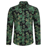 Men's Long Sleeve Shiny Shirt With Printing - BLACK/GREEN