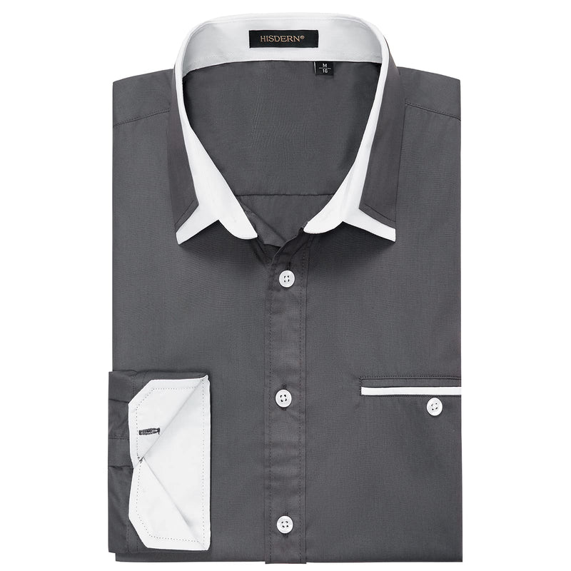 Men's Dress Shirt with Pocket - GREY/WHITE
