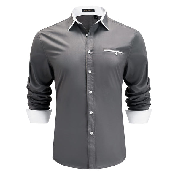 Men's Dress Shirt with Pocket - GREY/WHITE