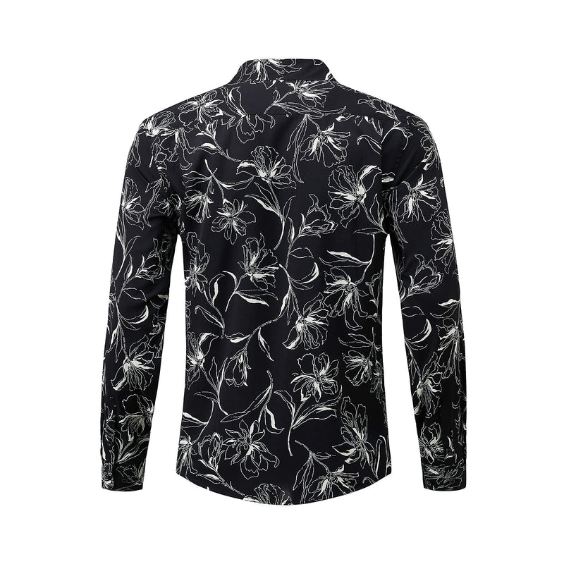 Men's Long Sleeve Shirt With Printing - Y-WHITE/BLACK