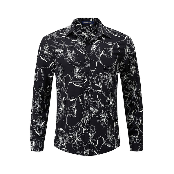 Men's Long Sleeve Shirt With Printing - Y-WHITE/BLACK