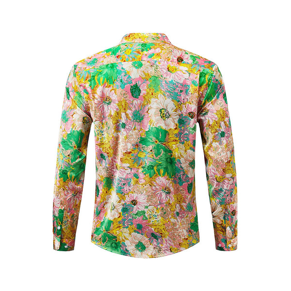 Men's Long Sleeve Shirt With Printing - Y-PINK/GREEN