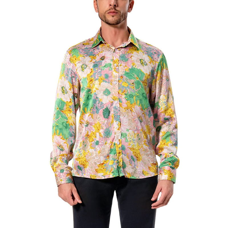 Men's Long Sleeve Shirt With Printing - Y-PINK/GREEN