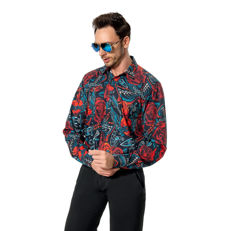 Men's Long Sleeve Shirt With Printing - Y-NAVYBLUE/RED