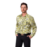 Men's Long Sleeve Shirt With Printing - Y-YELLOW/GOLD