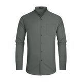 Men's Grey Grandad Collar Shirt Wedding Regular Fit with Pocket