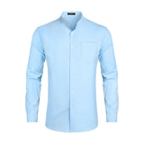 Men's Light Blue Grandad Collar Shirt Wedding Regular Fit with Pocket