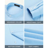 Men's Light Blue Grandad Collar Shirt Wedding Regular Fit with Pocket