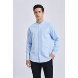 Men's Light Blue Grandad Collar Shirt Wedding Regular Fit with Pocket