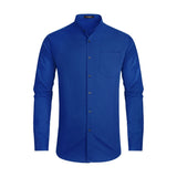 Men's Royal Blue Grandad Collar Shirt Wedding Regular Fit with Pocket