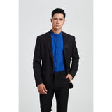 Men's Royal Blue Grandad Collar Shirt Wedding Regular Fit with Pocket