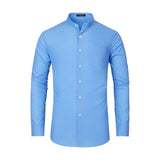 Men's Blue Grandad Collar Shirt Wedding Regular Fit with Pocket