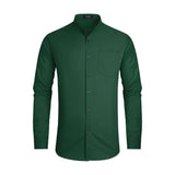 Men's Dark Green Grandad Collar Shirt Wedding Regular Fit with Pocket