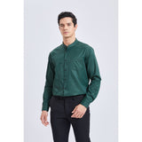 Men's Dark Green Grandad Collar Shirt Wedding Regular Fit with Pocket