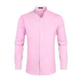 Men's Pink Grandad Collar Shirt Wedding Regular Fit with Pocket