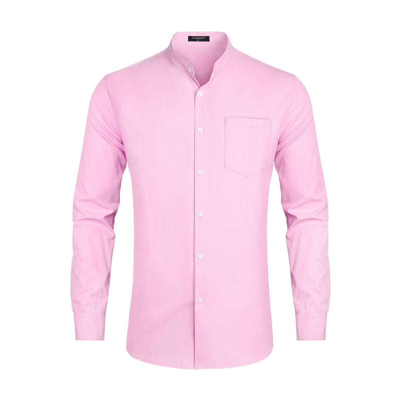 Men's Pink Grandad Collar Shirt Wedding Regular Fit with Pocket