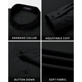 Men's Black Grandad Collar Shirt Wedding Regular Fit with Pocket