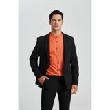 Men's Orange Grandad Collar Shirt Wedding Regular Fit with Pocket