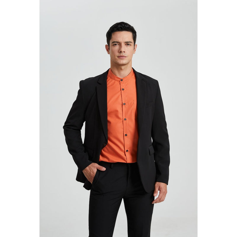 Men's Orange Grandad Collar Shirt Wedding Regular Fit with Pocket