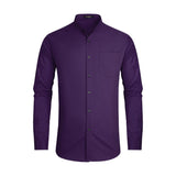 Men's Purple Grandad Collar Shirt Wedding Regular Fit with Pocket