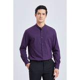 Men's Purple Grandad Collar Shirt Wedding Regular Fit with Pocket