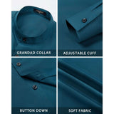 Men's Teal Grandad Collar Shirt Wedding Regular Fit with Pocket