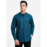 Men's Teal Grandad Collar Shirt Wedding Regular Fit with Pocket