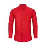 Men's Red Grandad Collar Shirt Wedding Regular Fit with Pocket