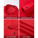 Men's Red Grandad Collar Shirt Wedding Regular Fit with Pocket