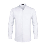 Men's White Grandad Collar Shirt Wedding Regular Fit with Pocket