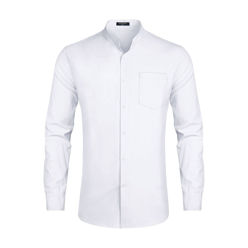 Men's White Grandad Collar Shirt Wedding Regular Fit with Pocket