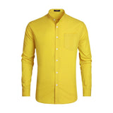 Men's Yellow Grandad Collar Shirt Wedding Regular Fit with Pocket