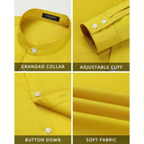 Men's Yellow Grandad Collar Shirt Wedding Regular Fit with Pocket