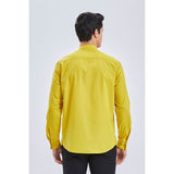 Men's Yellow Grandad Collar Shirt Wedding Regular Fit with Pocket