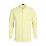 Men's Pale Yellow Grandad Collar Shirt Wedding Regular Fit with Pocket