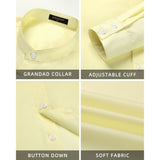 Men's Pale Yellow Grandad Collar Shirt Wedding Regular Fit with Pocket