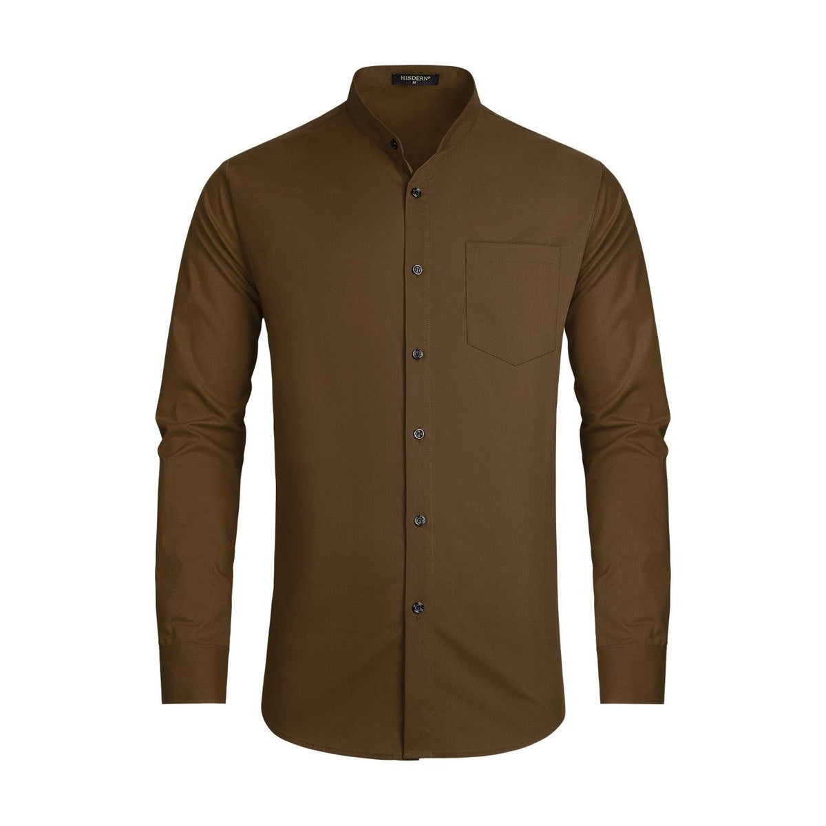 Hisdern Men's Brown Grandad Collar Shirt Wedding Regular Fit with Pocket 2XL Hisdern Men's Brown Grandad Collar Shirt Wedding Regular Fit with Pocket 2XL