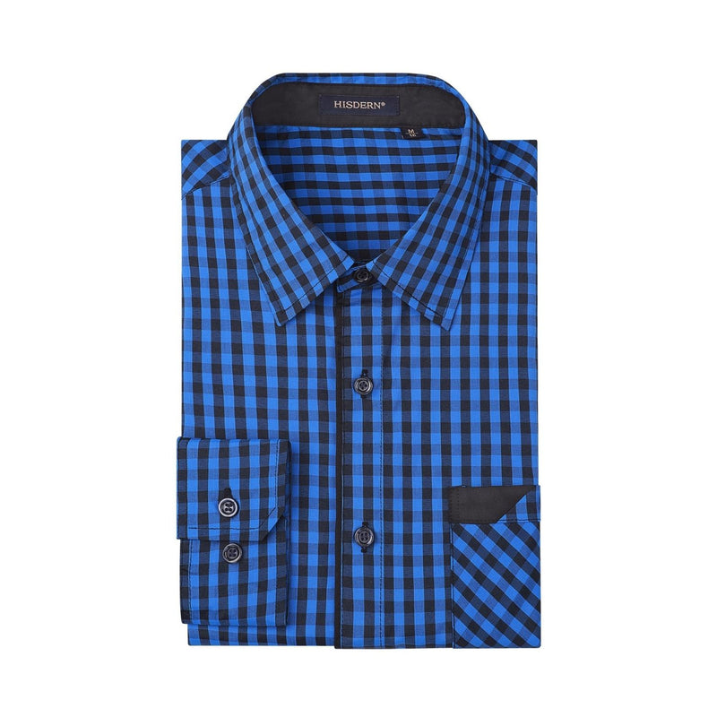 Men's Casual Long Sleeve Plaid Shirt - F-BLUE