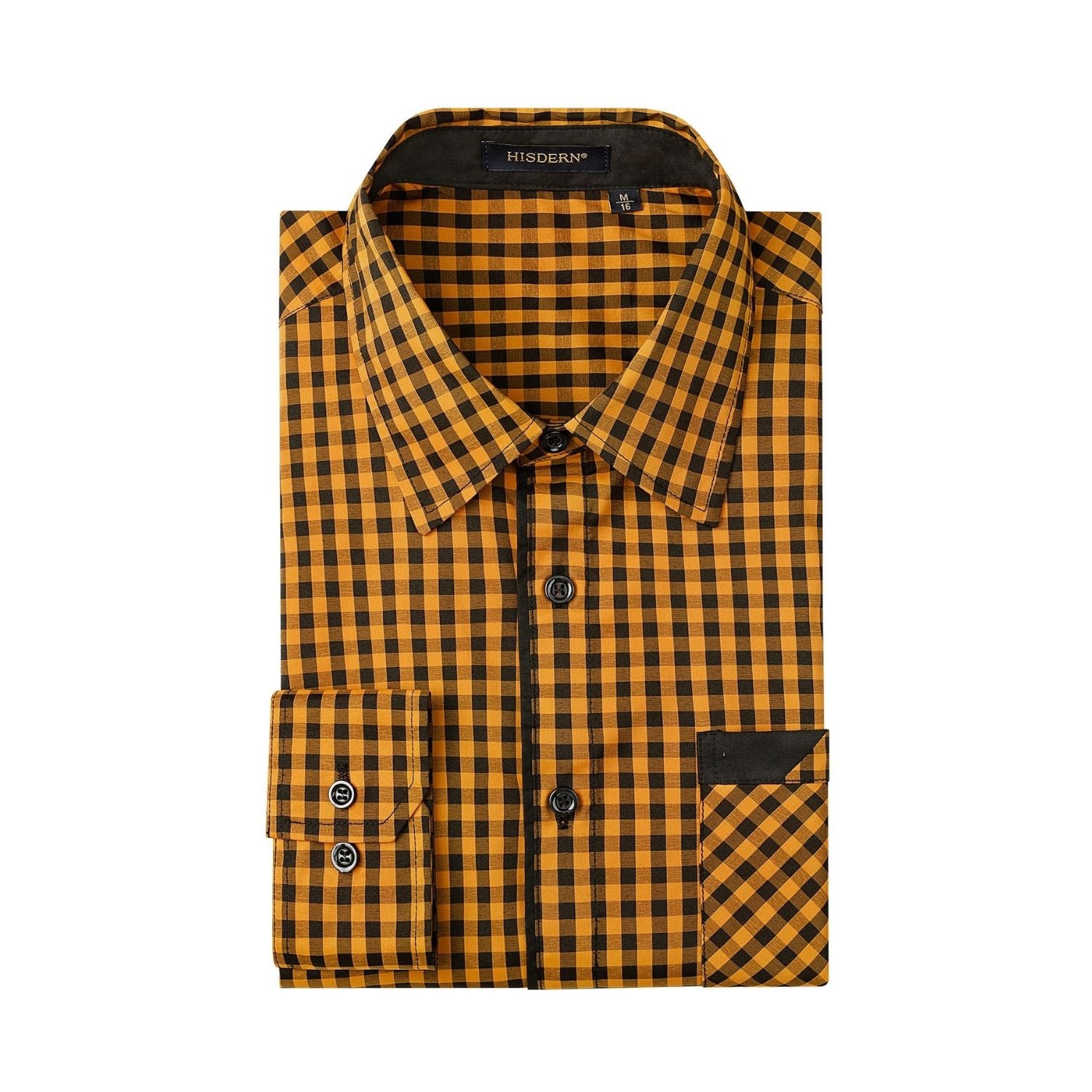 Hisdern Men's Yellow Checkered Shirt Long Sleeve Office to Weekend Wea
