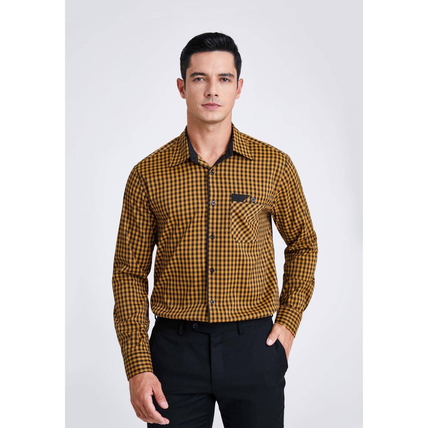 Hisdern Men's Yellow Checkered Shirt Long Sleeve Office to Weekend Wea