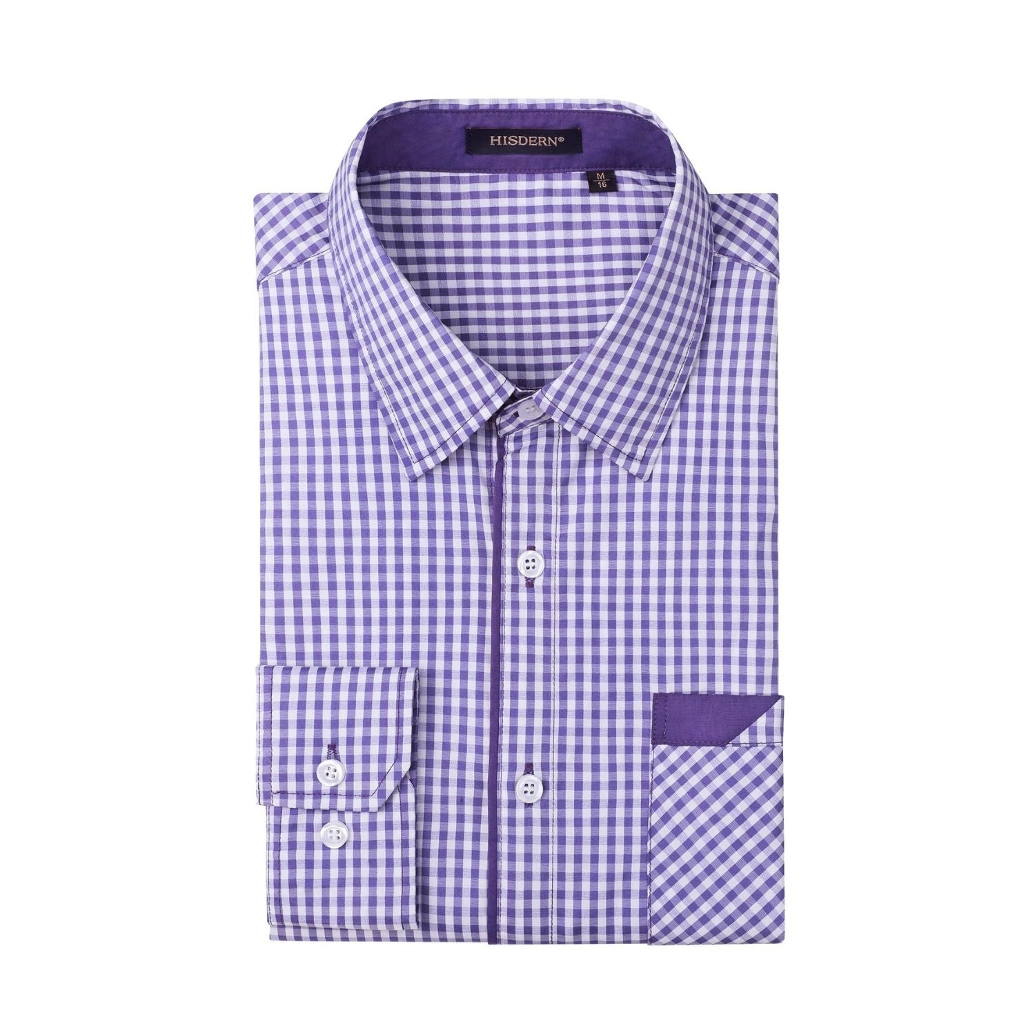 Hisdern Men's Purple Checkered Shirt Long Sleeve Office to Weekend Wea
