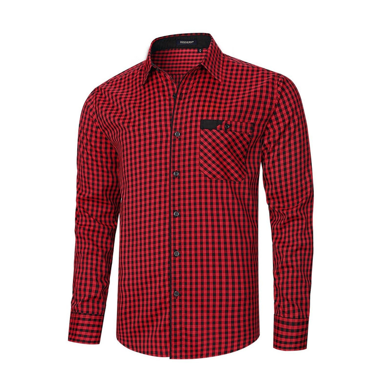 Men's Casual Long Sleeve Plaid Shirt - A-RED