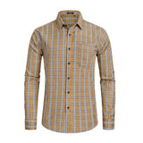 Men's Casual Long Sleeve Plaid Shirt - BROWN