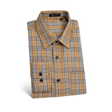 Men's Casual Long Sleeve Plaid Shirt - BROWN