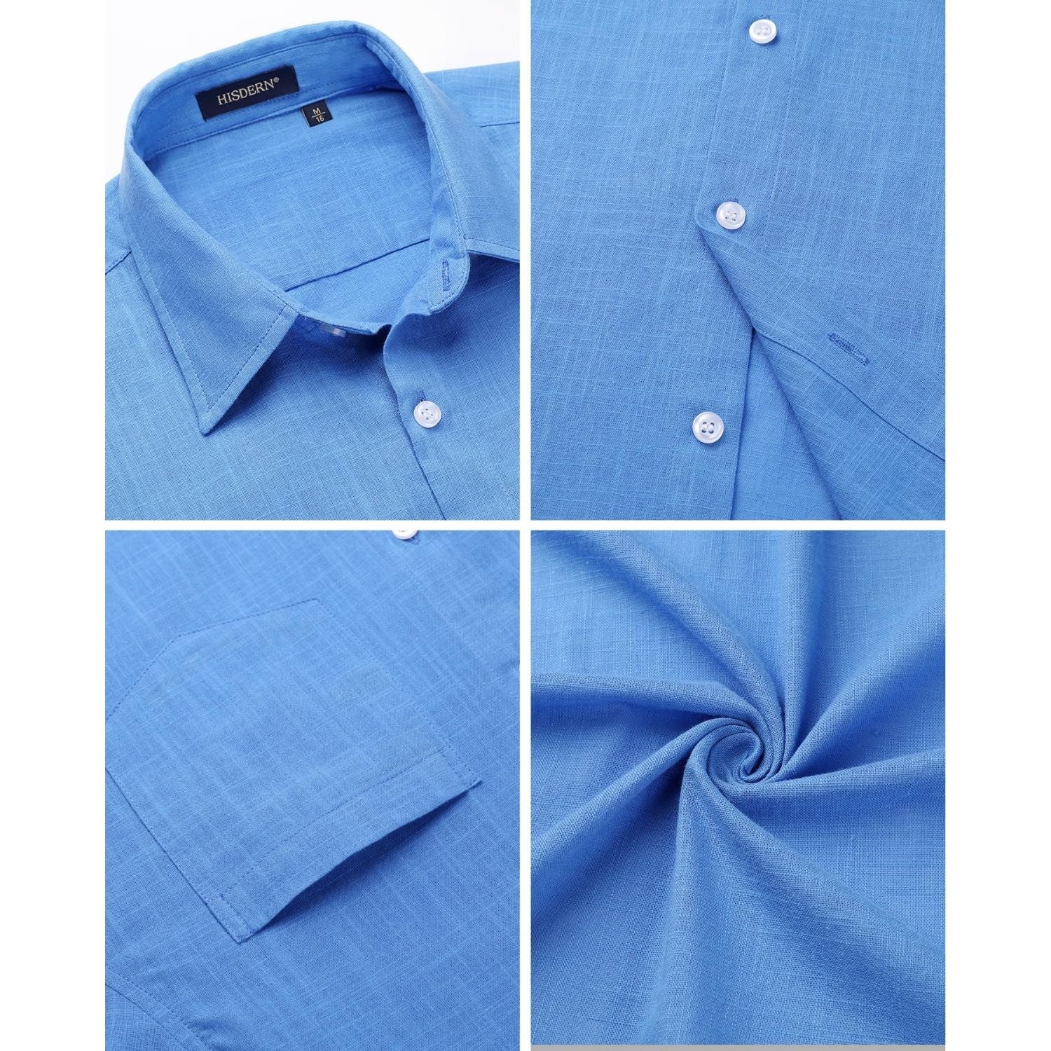 Hisdern Men's Long Sleeve Sky Blue Casual Linen Shirts for Summer Beach