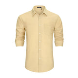 Men's Long Sleeve Beige Casual Linen Shirts for Summer Beach