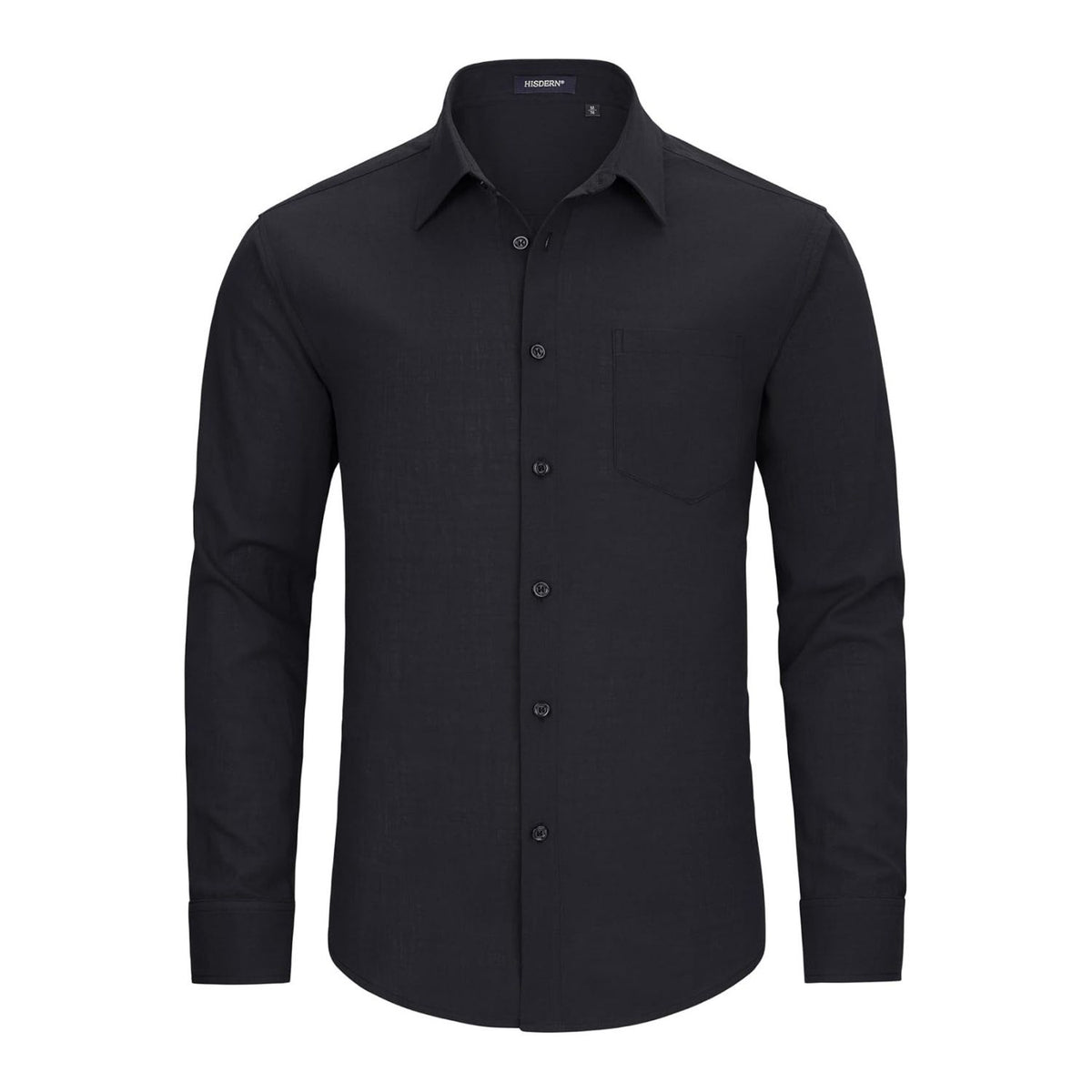 black linen dress shirt mens Hisdern Men's Long Sleeve Linen Shirt