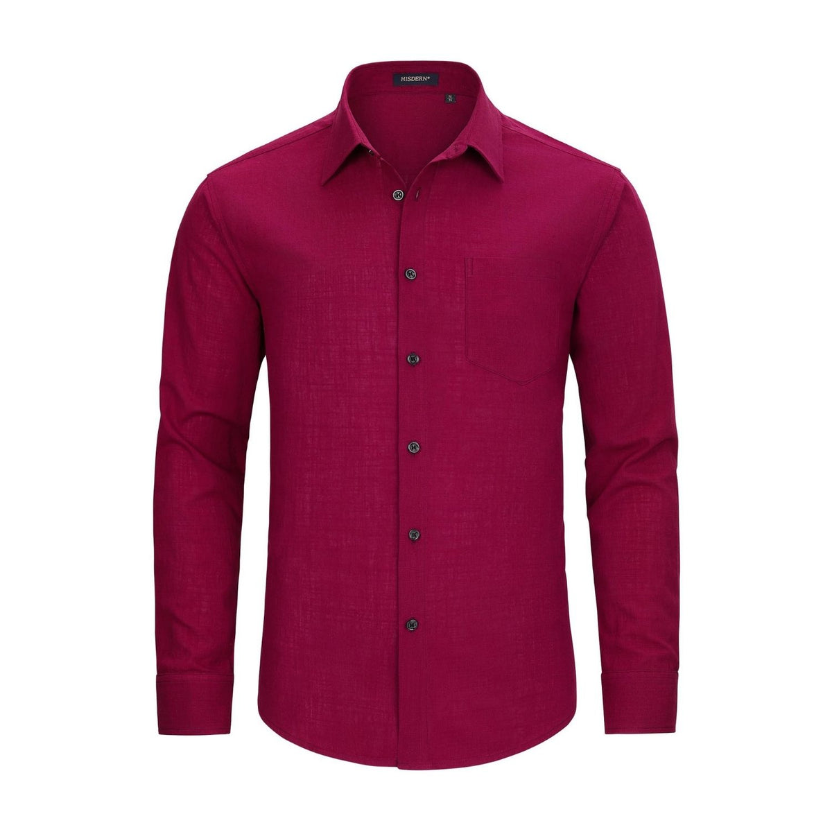 Hisdern Men's Long Sleeve Red Casual Linen Shirts for Summer Beach 3XL