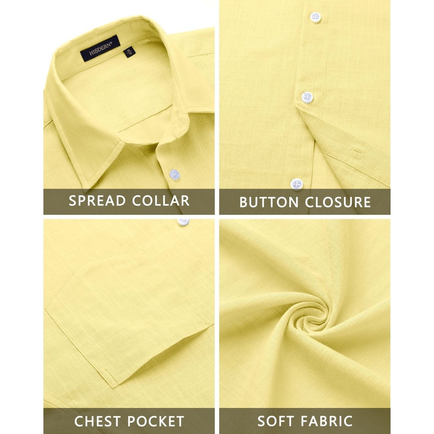 Hisdern Men's Long Sleeve Yellow Casual Linen Shirts for Summer Beach